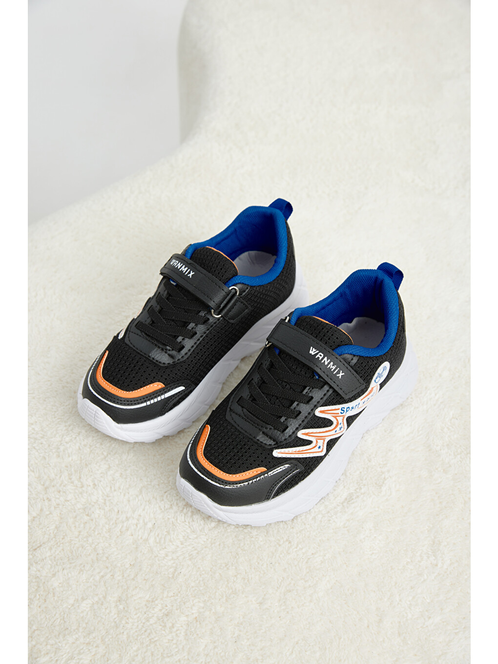 Beyaz Çocuk Unisex Siyah Mavi Oranj Rahat Kalıp Nefes Alabilen Cırtlı Sneaker-1