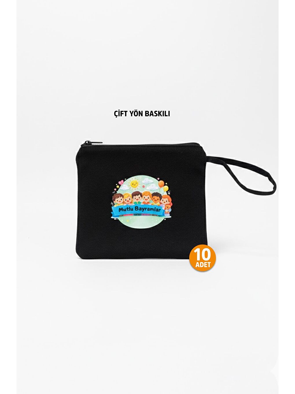 Siyah Mutlu Bayramlar Baskılı Çocuk Hediyelik Çanta – 10 Adet-1