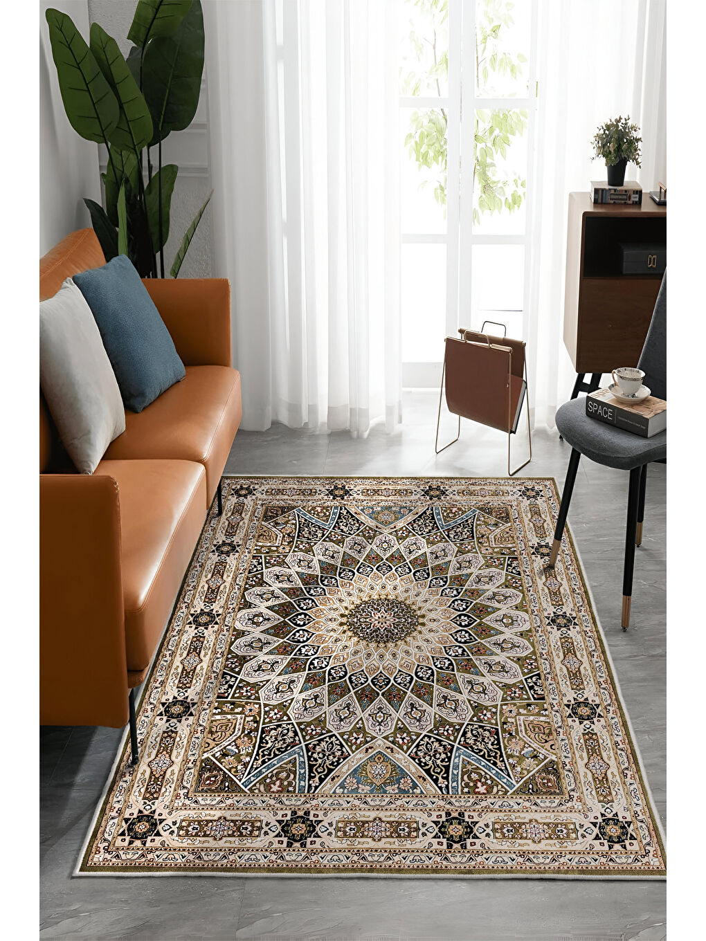 Kahverengi Dekoratif Özel Tasarım Yıkanabilir İnce Kaymaz Tabanlı Modern Halı KECE FR04-1