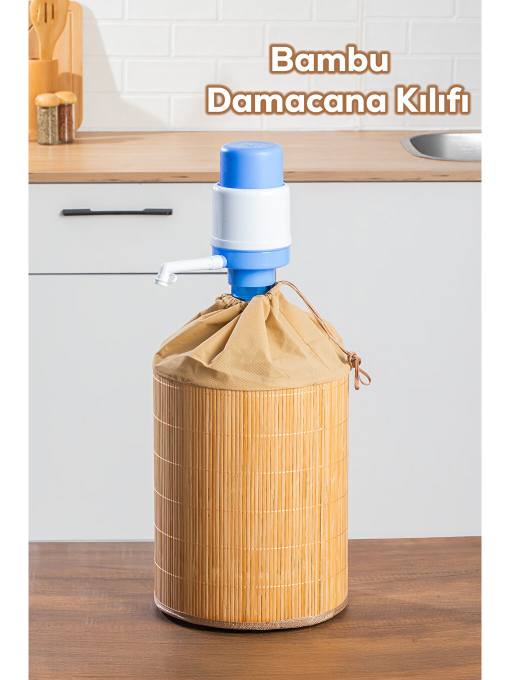 Kahverengi Pbt-592 Bambu Damacana Kılıfı Kumaş Korumalı İpli Hasır Kılıf 35*42cm 19lt