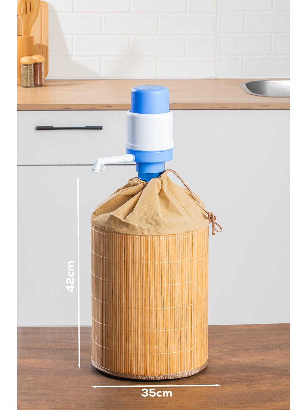 Kahverengi Pbt-592 Bambu Damacana Kılıfı Kumaş Korumalı İpli Hasır Kılıf 35*42cm 19lt-1