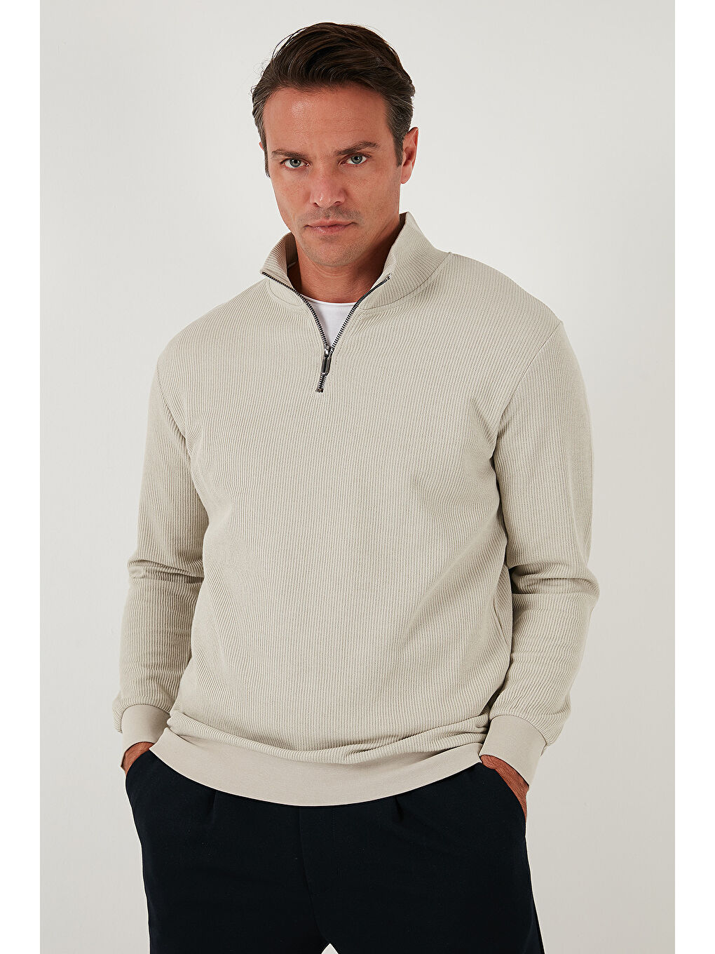 Siyah Pamuklu Regular Fit Yarım Fermuarlı Dik Yaka 2'li Paket Sweat 5905716S2-1