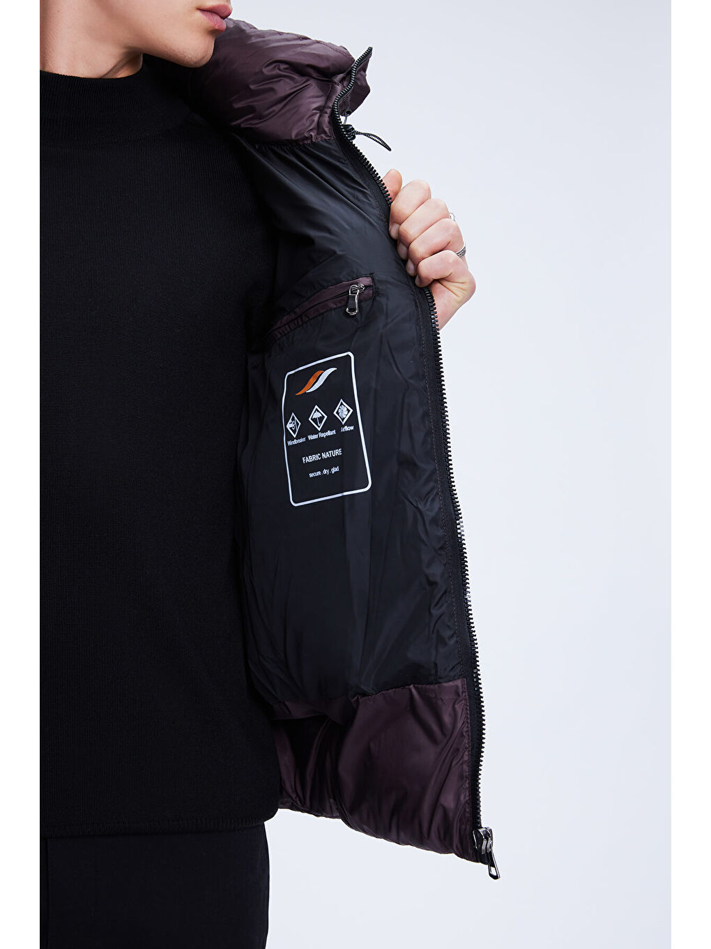 Bordo Dinamik Fit Hakim Yaka Kapüşonlu Şişme Mont-3