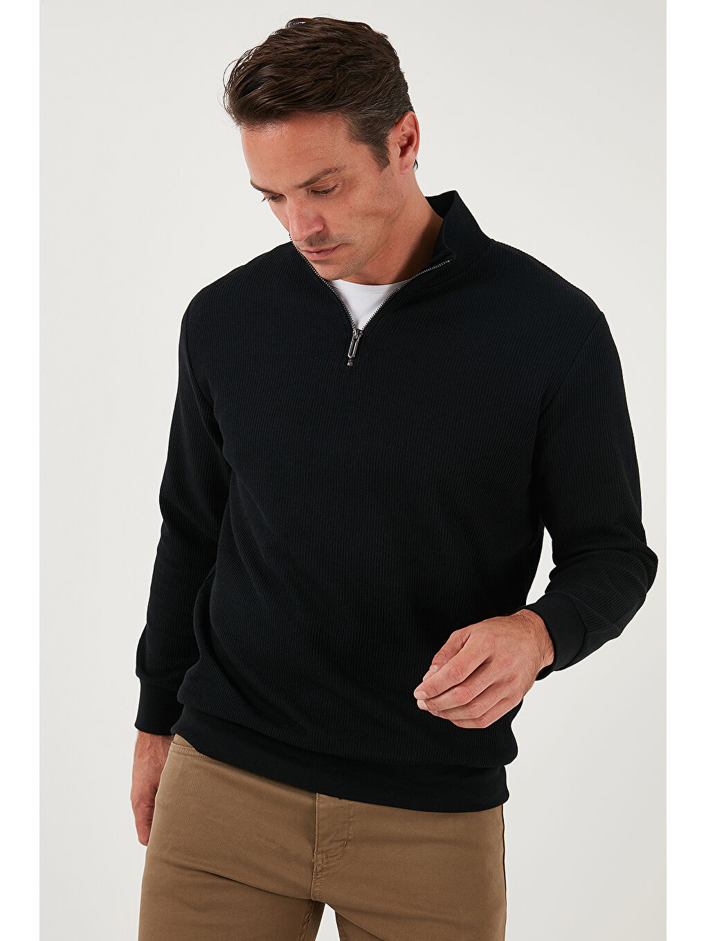 Siyah Pamuklu Regular Fit Yarım Fermuarlı Dik Yaka 2'li Paket Sweat 5905716S2-2