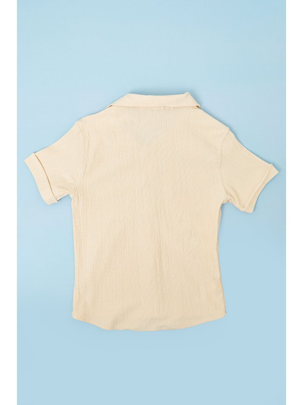 Bej Kolu Katlamalı Düğmeli Erkek Çocuk Gömlek-2