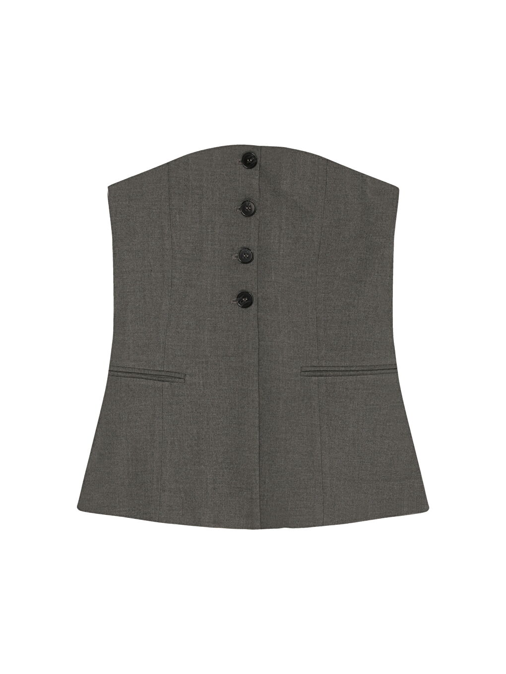 Düğme Detaylı Straplez Bluz Koyu Gri-1