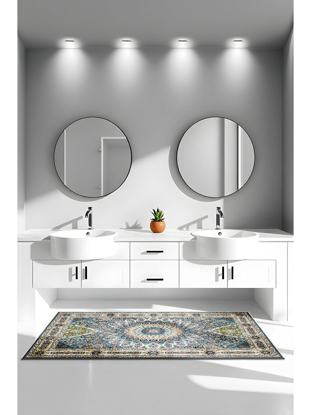 Mavi Dekoratif Özel Tasarım Yıkanabilir İnce Kaymaz Tabanlı Modern Halı KECE FR04-3