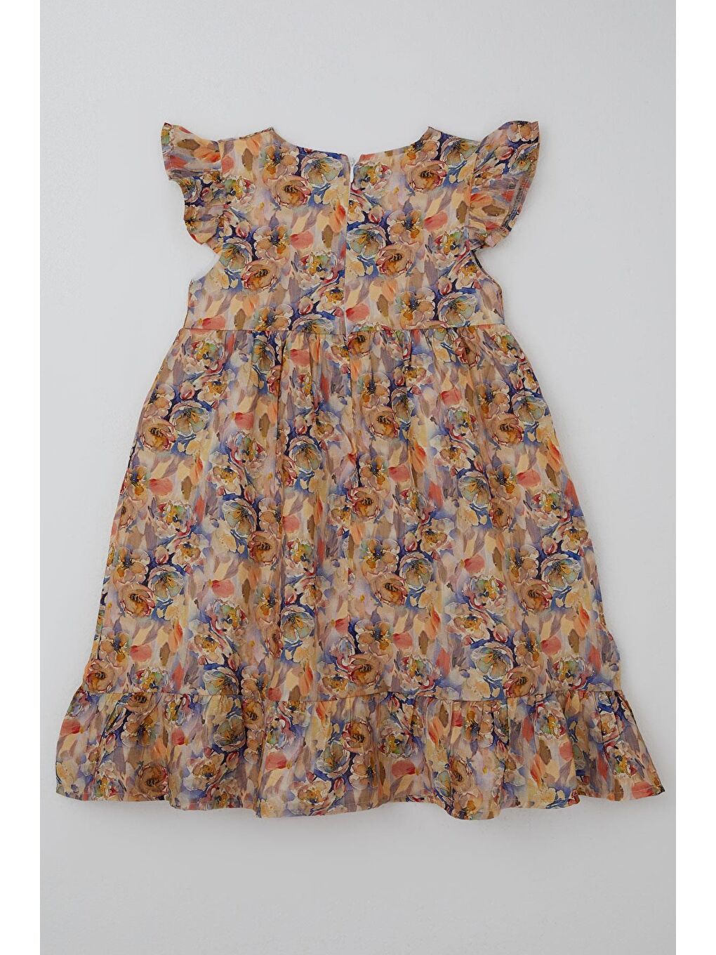 Kız Çocuk Saten Elbise Çiçek Desenli Arma Detaylı Arkası Fermuarlı Karışık Renk (4-9 Yaş)-1