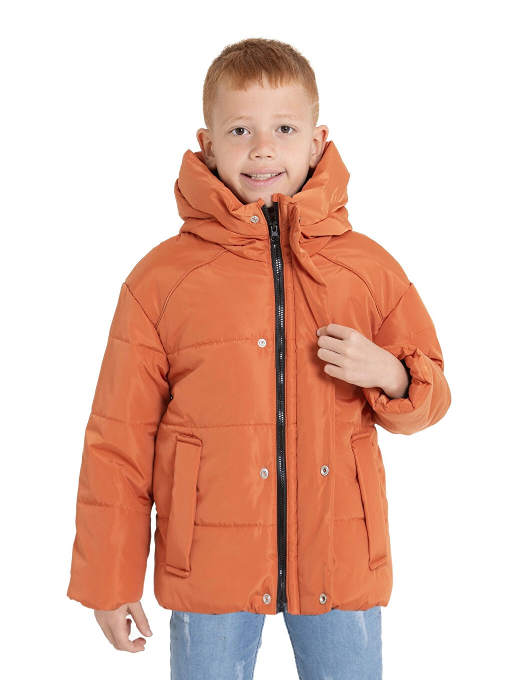 Kahverengi Kapüşonlu Kışlık Erkek Çocuk Mont 4234