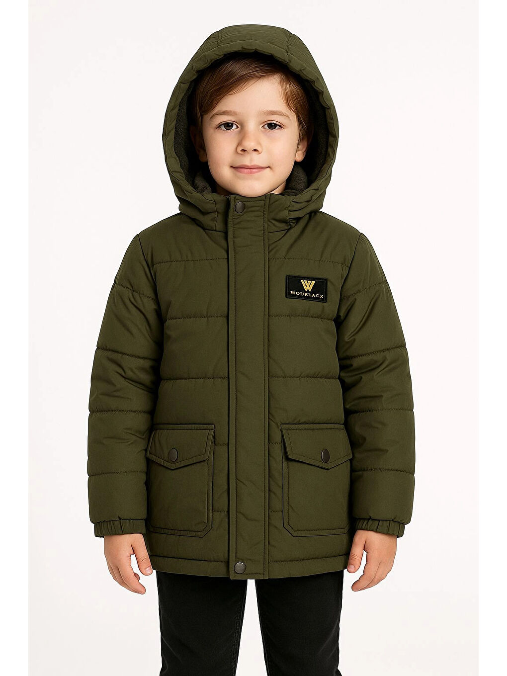 Haki Kapüşonlu Kışlık Erkek Çocuk Mont 4250