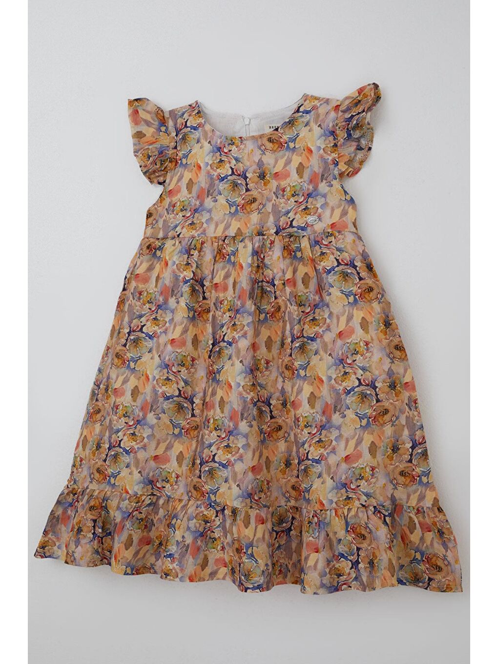 Kız Çocuk Saten Elbise Çiçek Desenli Arma Detaylı Arkası Fermuarlı Karışık Renk (4-9 Yaş)-2