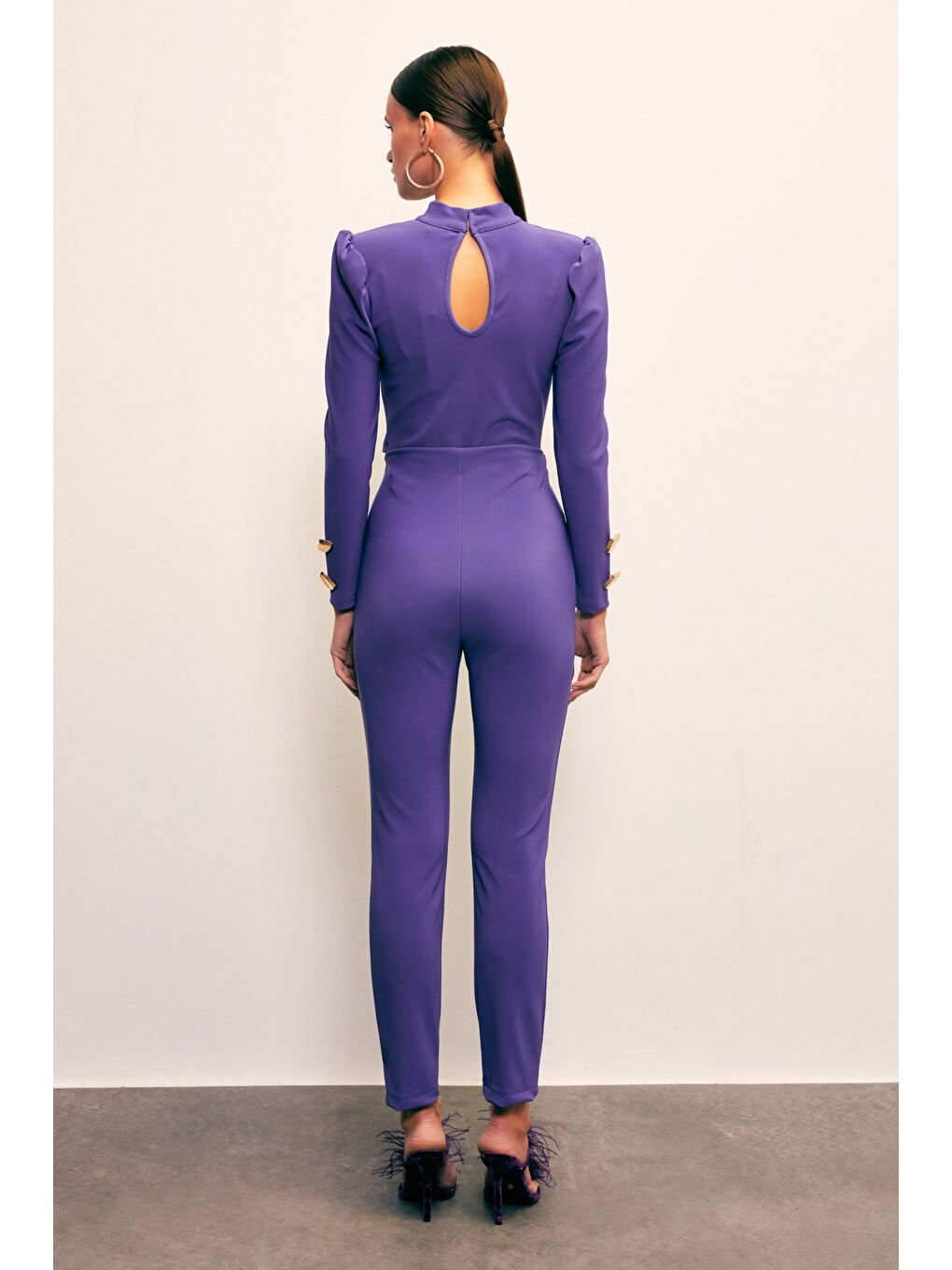 Düğme Detaylı Pantolon - Mor-4