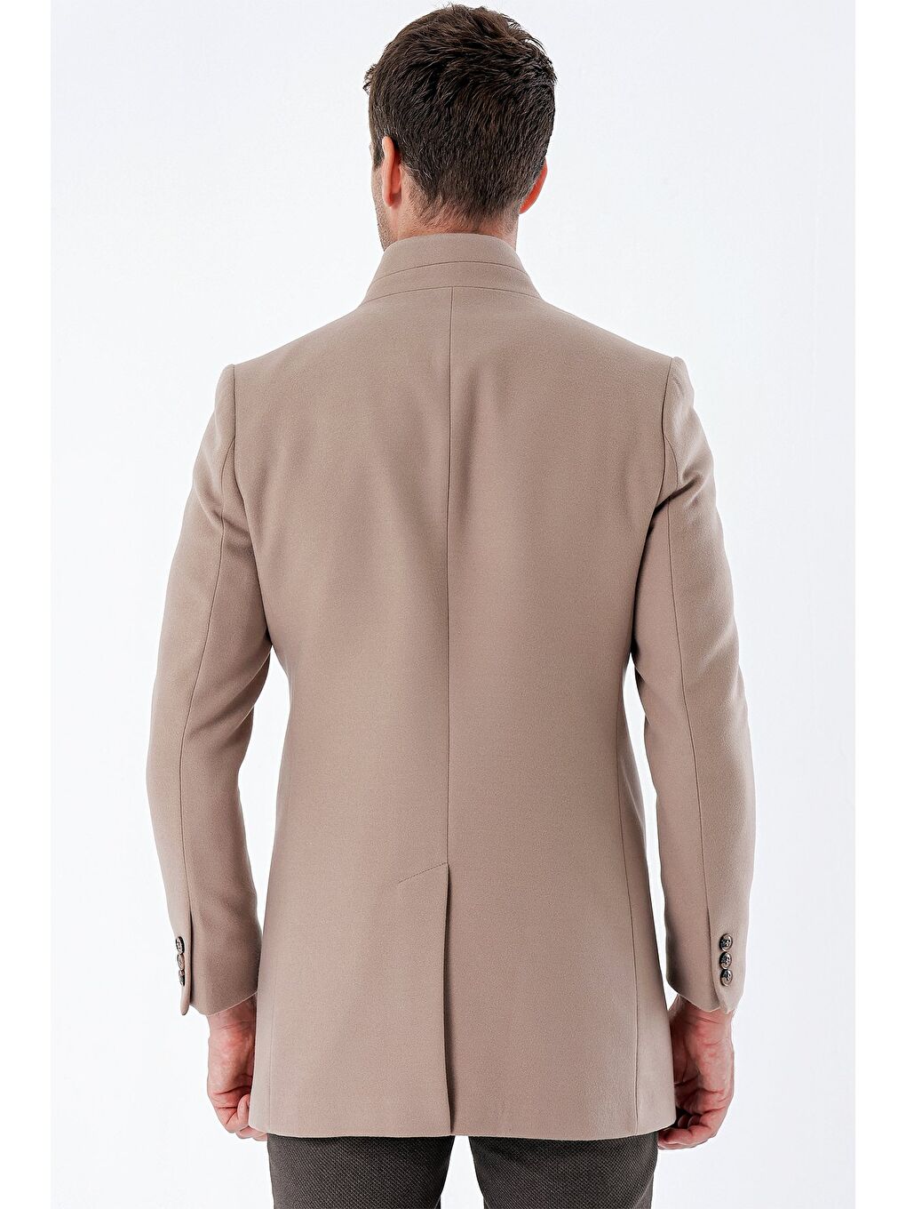 Bej Taş Rengi Kaşe Mono Yaka Kapitoneli Astar Slim Fit Dar Kesim Klasik Kaban 1008235171-1