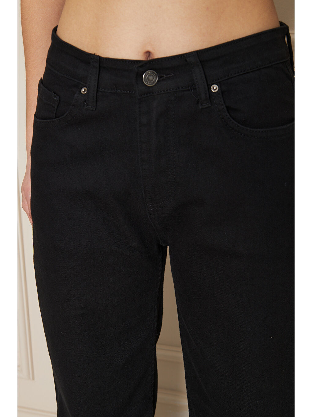 Kadın Bol Paça Yüksek Bel Baggy Siyah Jean Pantolon-3