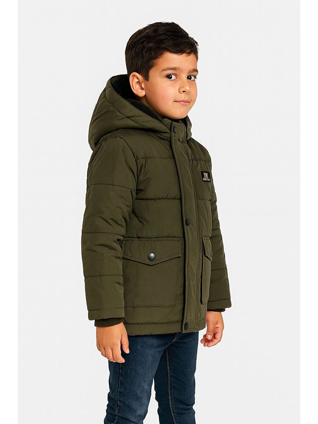 Haki Kapüşonlu Kışlık Erkek Çocuk Mont 4250-1