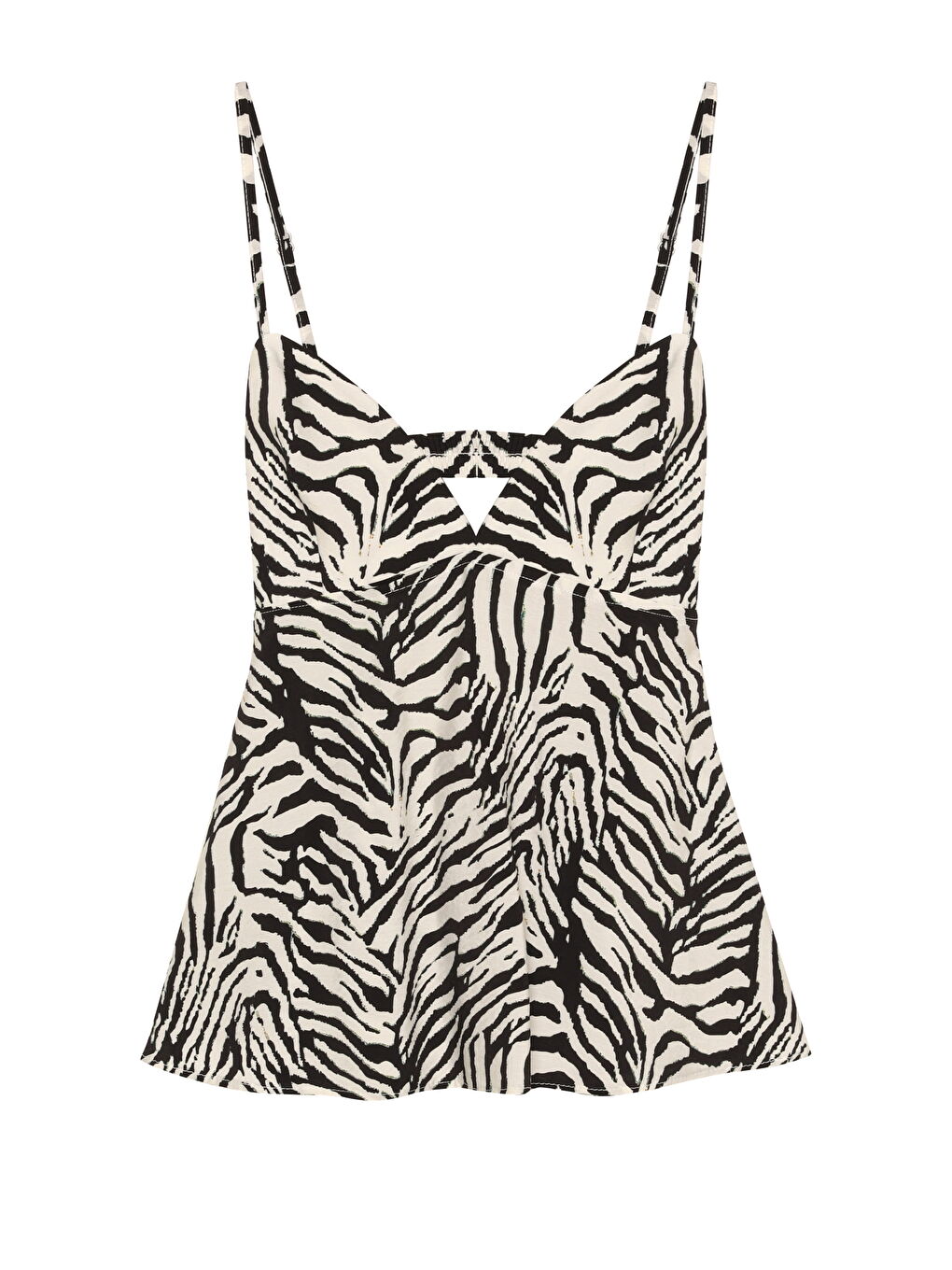 Zebra Desenli Sırt Dekolteli Askılı Bluz Siyah
