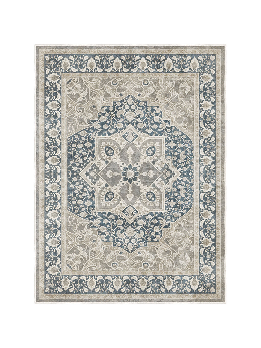 Mavi Dekoratif Özel Tasarım Yıkanabilir İnce Kaymaz Tabanlı Modern Halı KECE FR04