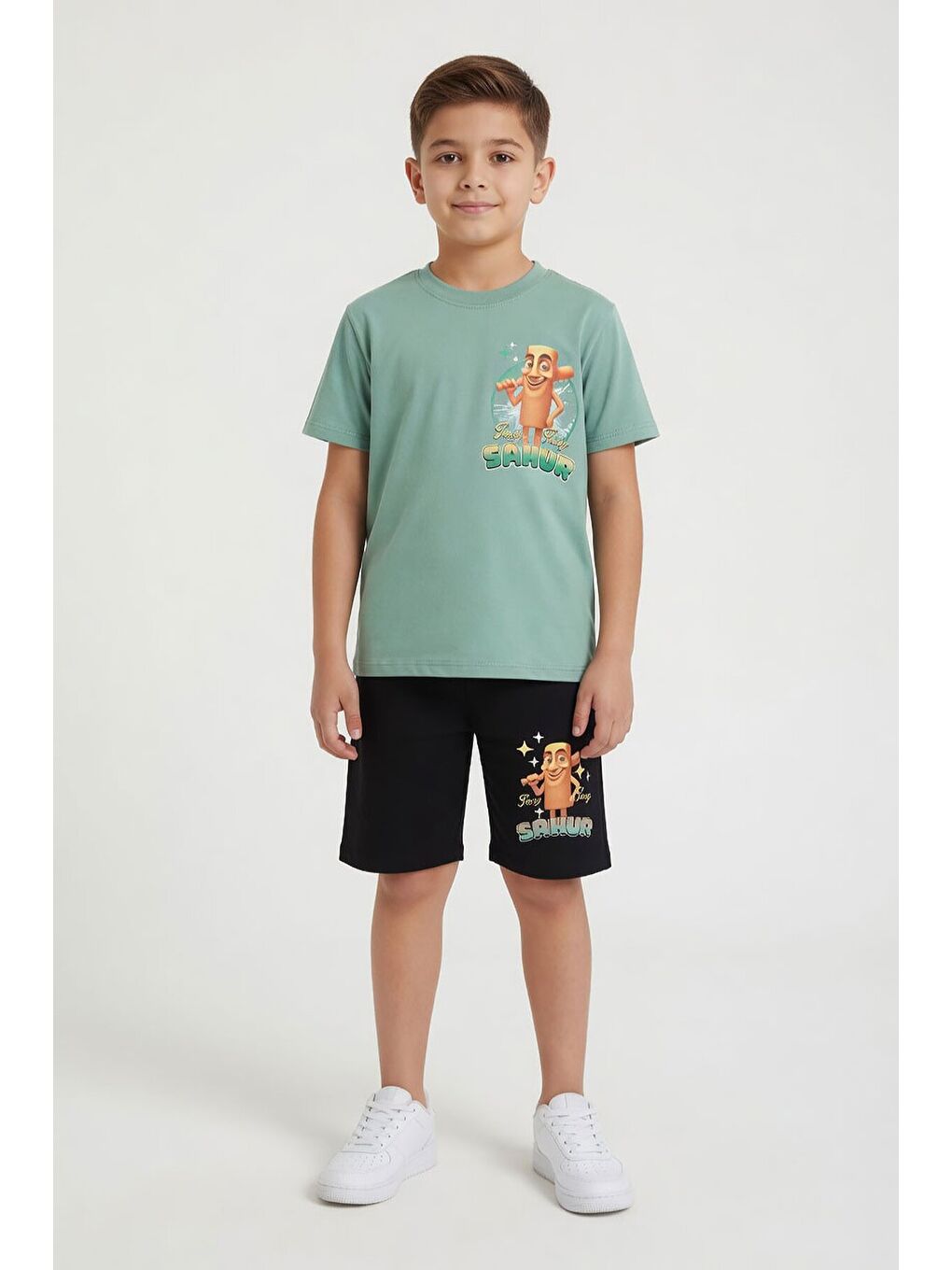 Yeşil Erkek Çocuk Bisiklet Yaka Tişörtlü Şortlu 2li Baskılı Takım 23999