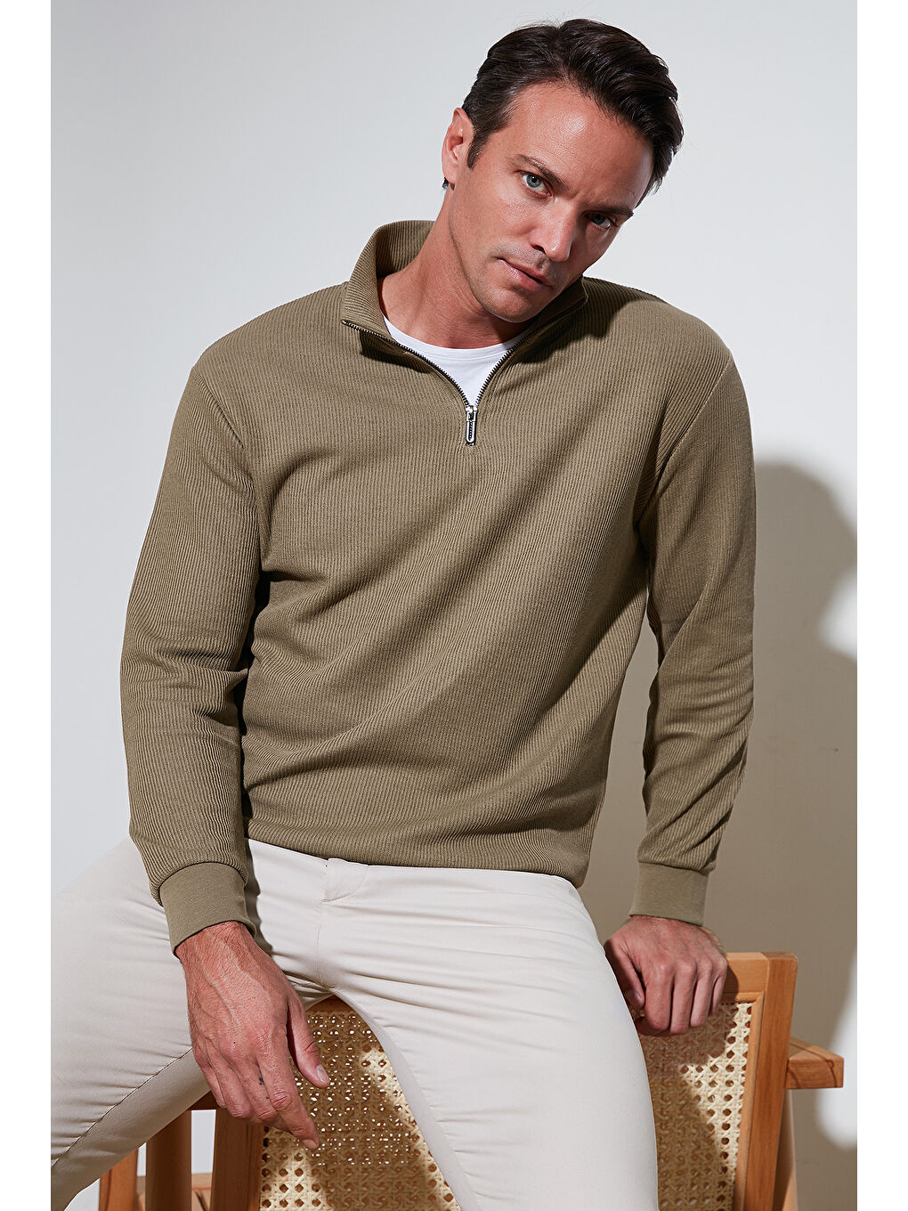 Lacivert Pamuklu Regular Fit Yarım Fermuarlı Dik Yaka 2'li Paket Sweat 5905716S2-2