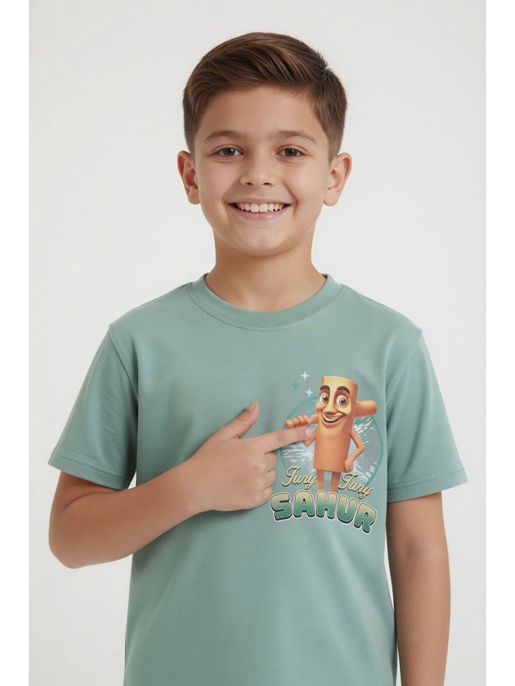 Yeşil Erkek Çocuk Bisiklet Yaka Tişörtlü Şortlu 2li Baskılı Takım 23999-1