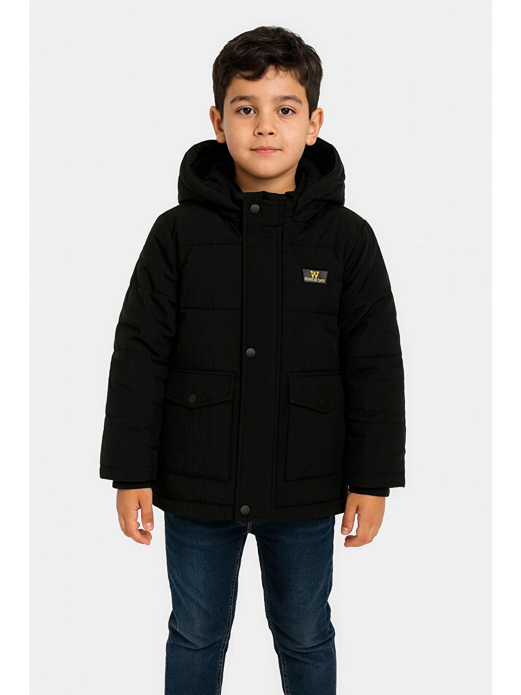 Siyah Kapüşonlu Kışlık Erkek Çocuk Mont 4250