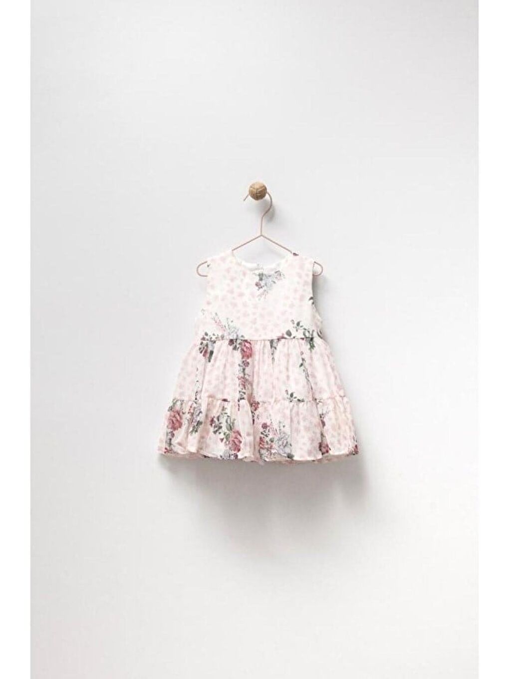 Karışık Kız Çocuk Pamuklu Pudra Çiçek Desenli Kat Kat Elbise-1