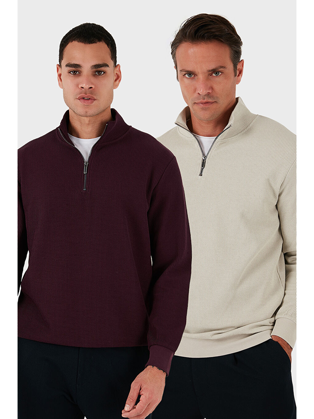 Kırmızı Pamuklu Regular Fit Yarım Fermuarlı Dik Yaka 2'li Paket Sweat 5905716S2