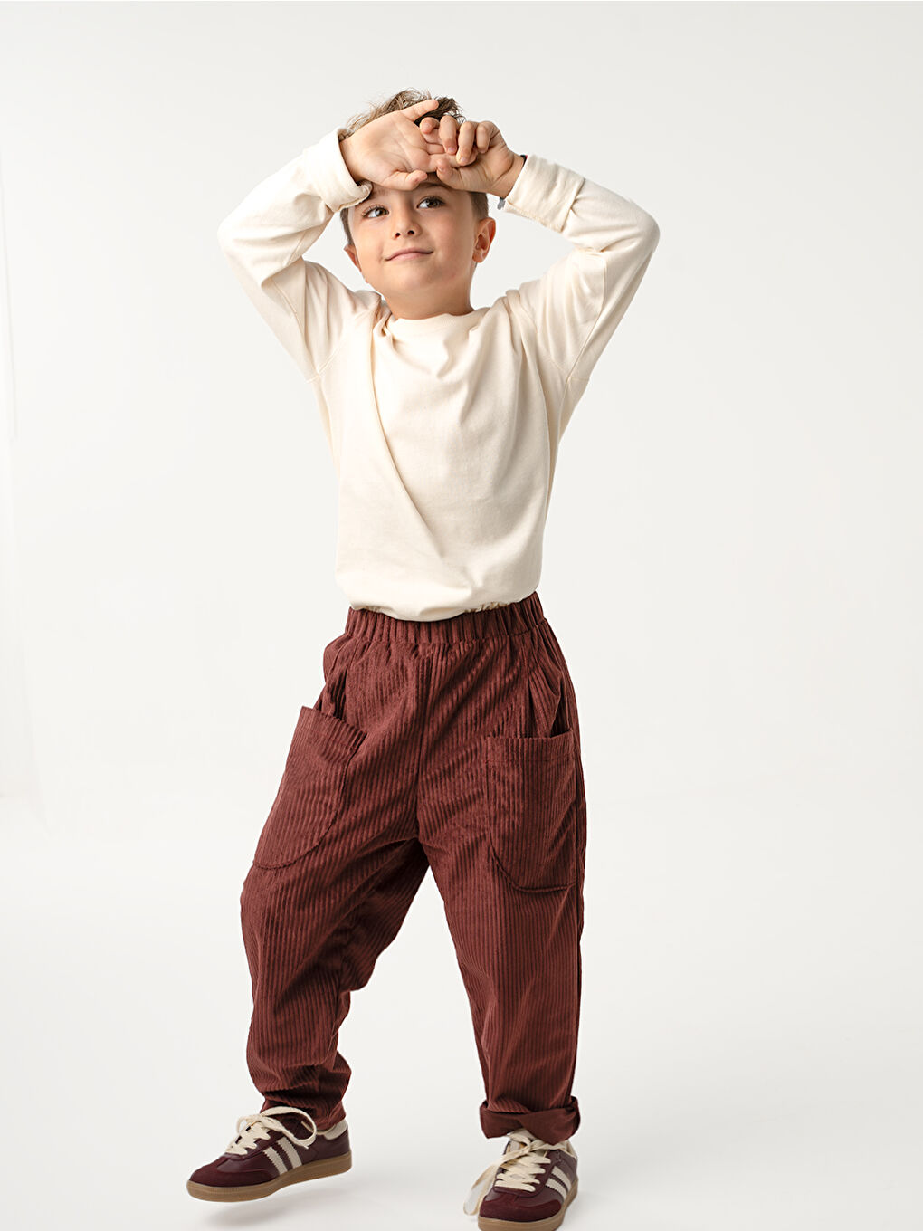 Haki 2'li Paket Yumuşak Kadife Boyfriend Pantolon ( Bordo&Krem )-2