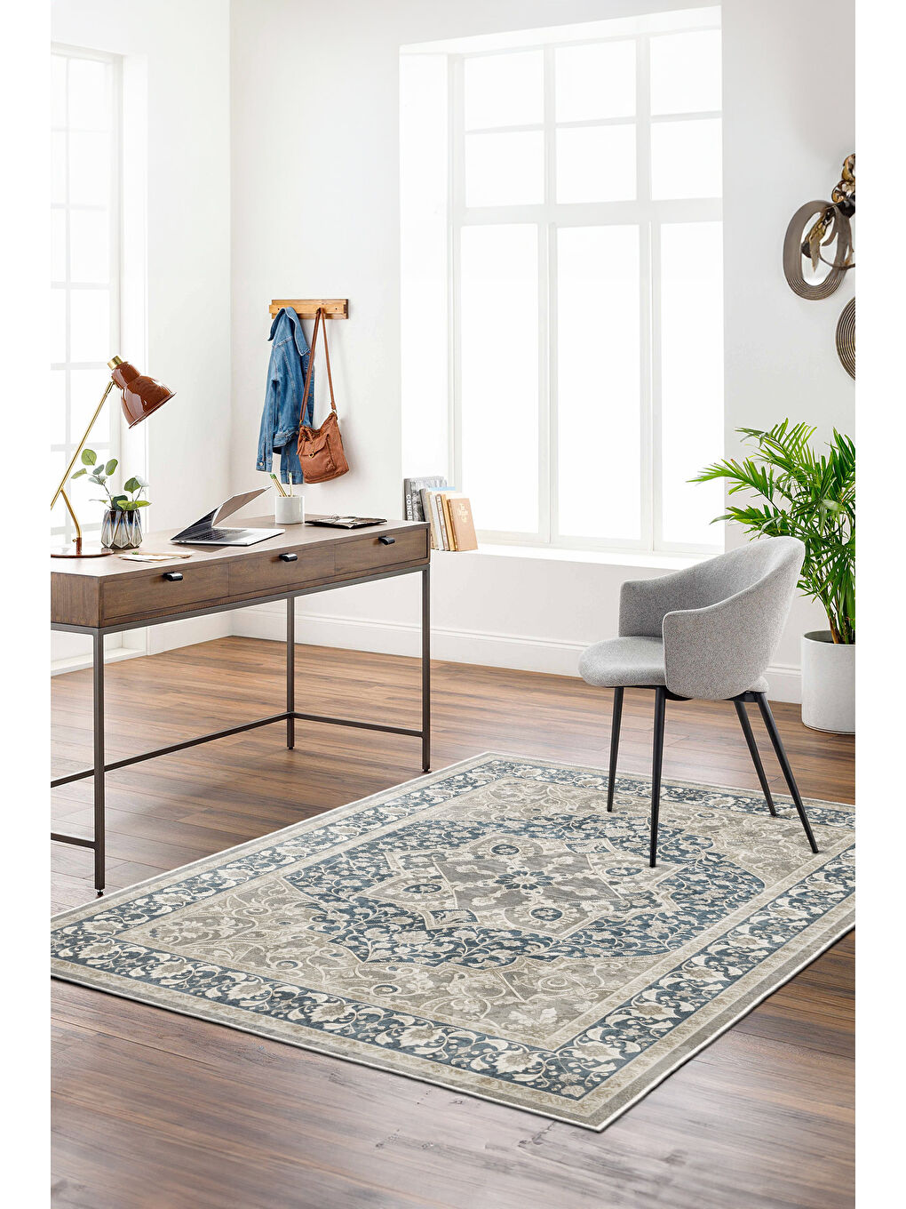 Mavi Dekoratif Özel Tasarım Yıkanabilir İnce Kaymaz Tabanlı Modern Halı KECE FR04-2