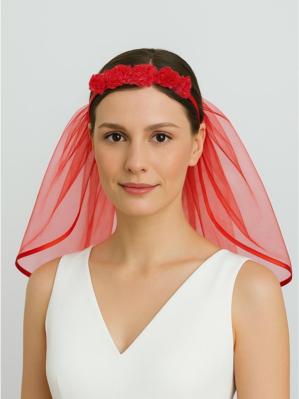 Kına Gecesi Duvaklı Taç Bekarlığa Veda Parti Tacı Kırmızı