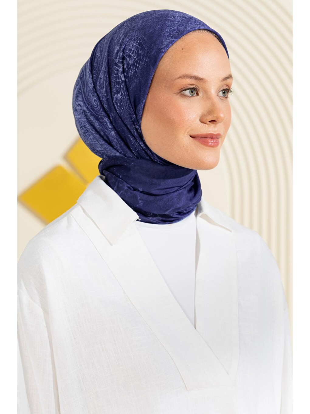 Lacivert Desenli Soft Eşarp Akleia-3