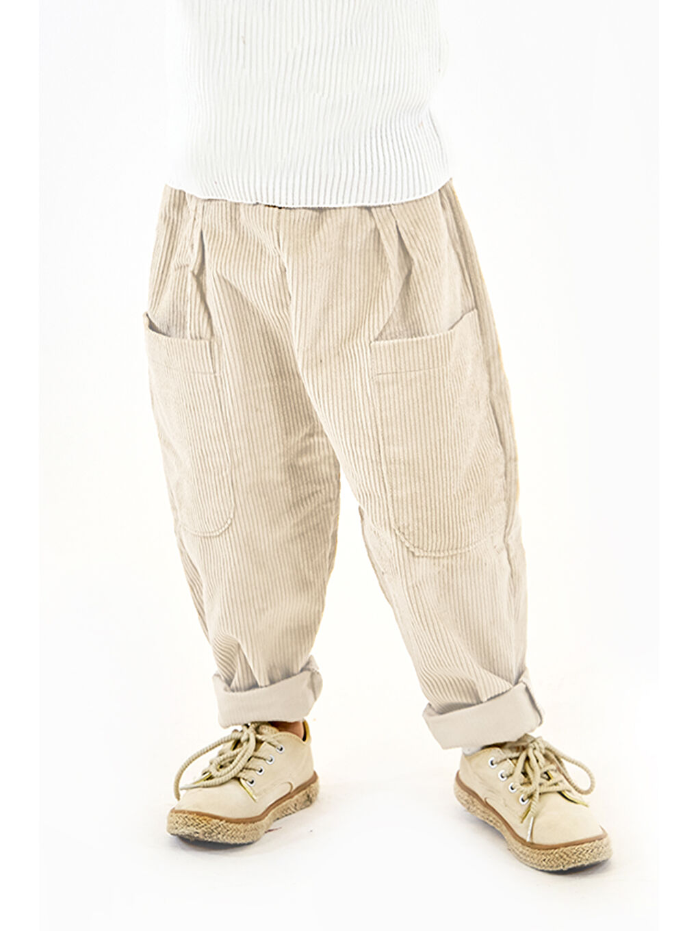 Haki 2'li Paket Yumuşak Kadife Boyfriend Pantolon ( Bordo&Krem )-4