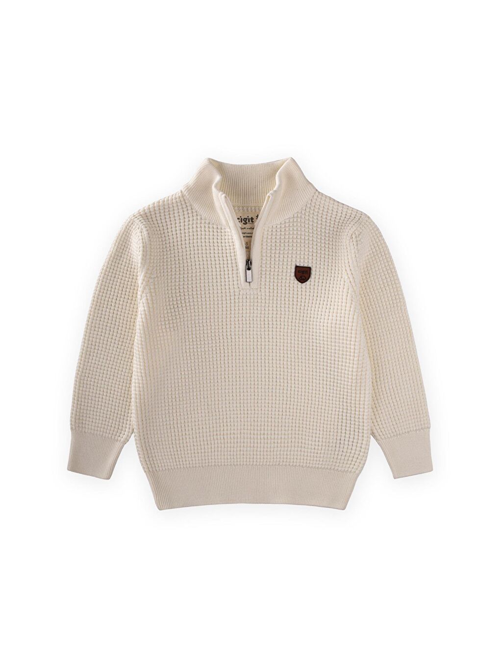 Selanik Triko Fermuarlı Kazak 2-11 Yaş Ekru