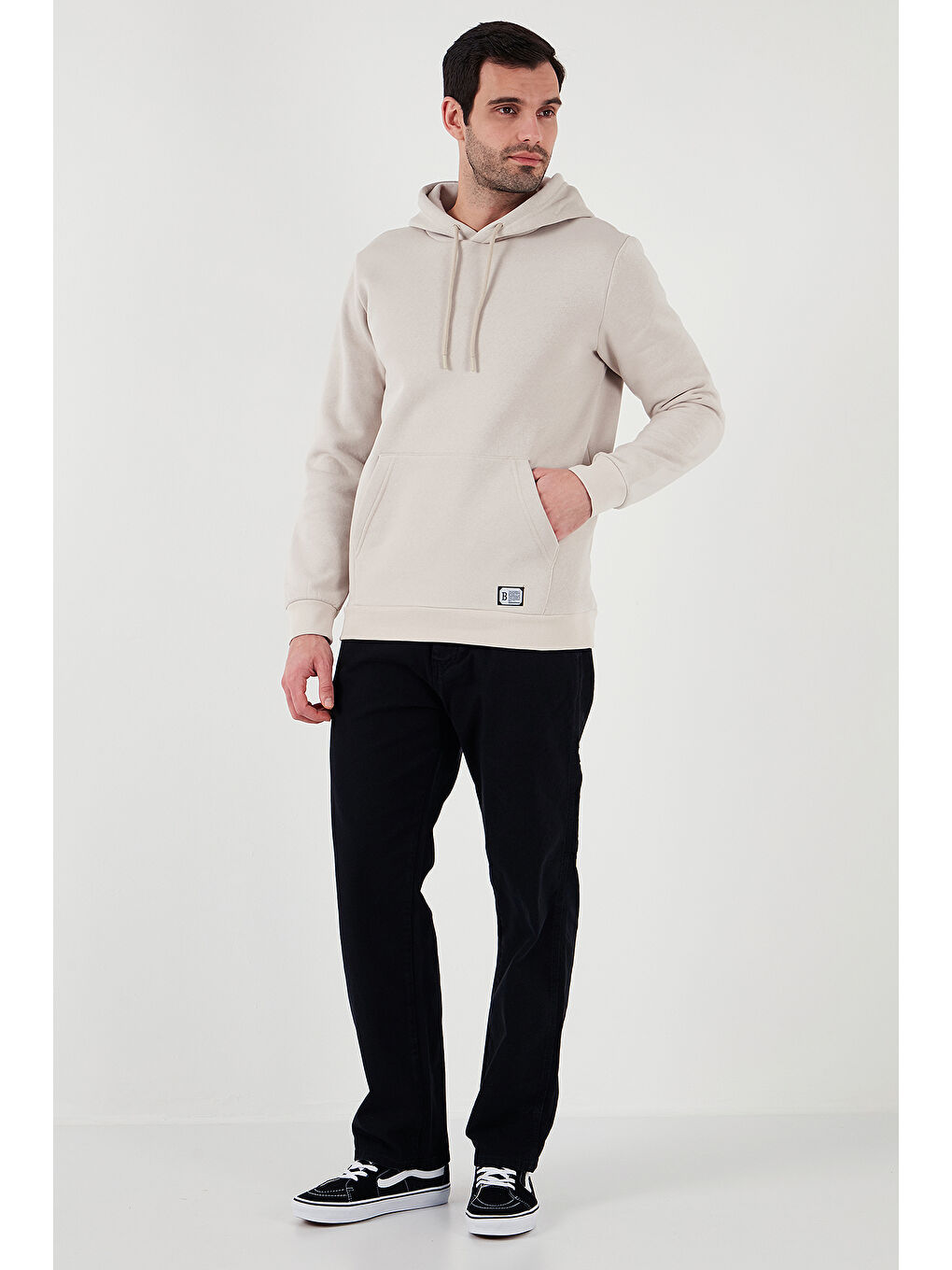 Buratti Ekru Slim Fit Kapüşonlu Kanguru Cepli İçi Tüylü Yumuşak Şardonlu Erkek Sweat 5905281 - 1