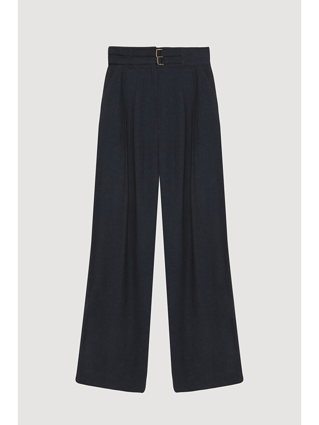 Çift Kemerli Yüksek Bel Bol Pantolon Lacivert