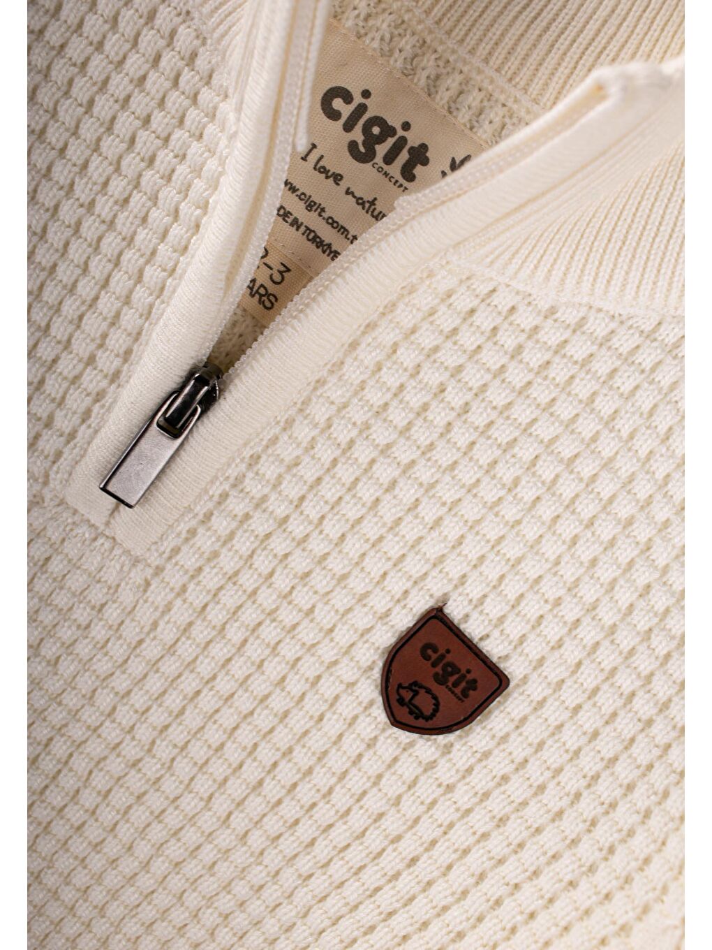 Selanik Triko Fermuarlı Kazak 2-11 Yaş Ekru-2