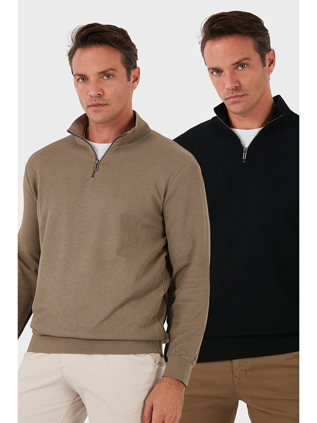 Siyah Pamuklu Regular Fit Yarım Fermuarlı Dik Yaka 2'li Paket Sweat 5905716S2