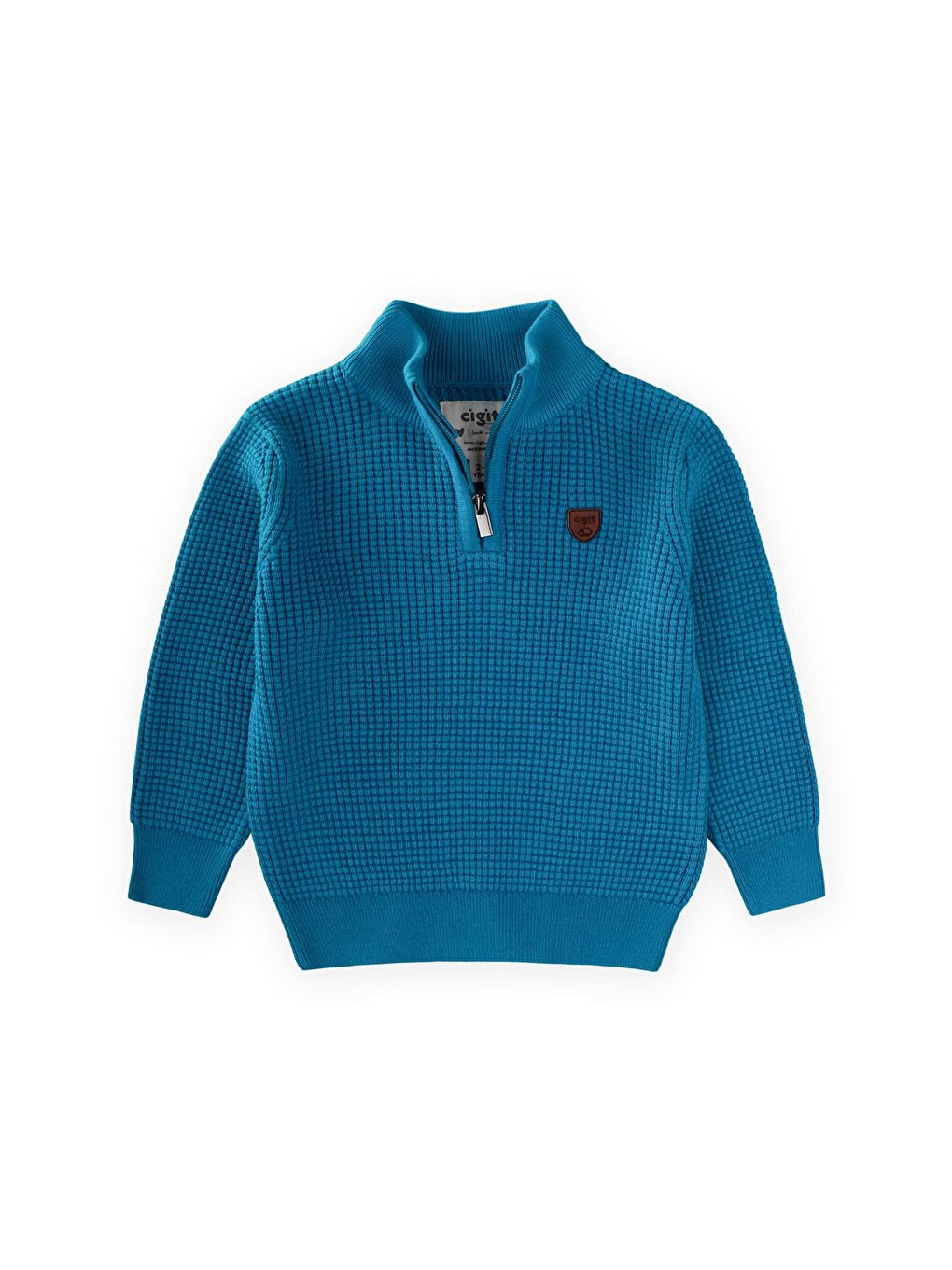 Selanik Triko Fermuarlı Kazak 2-11 Yaş Turkuaz