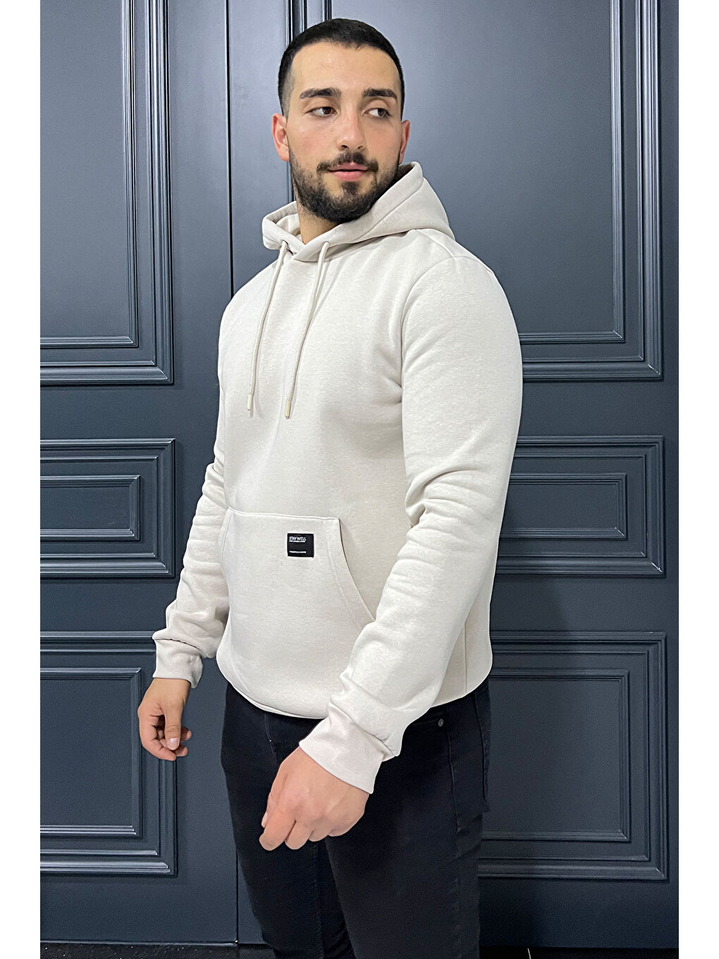 Mishar İtalia Bej Erkek Kapüşonlu Şardonlu Üç İplik Sweatshirt - 1