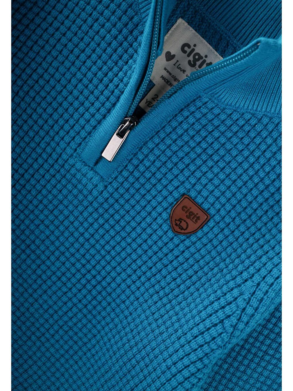 Selanik Triko Fermuarlı Kazak 2-11 Yaş Turkuaz-2