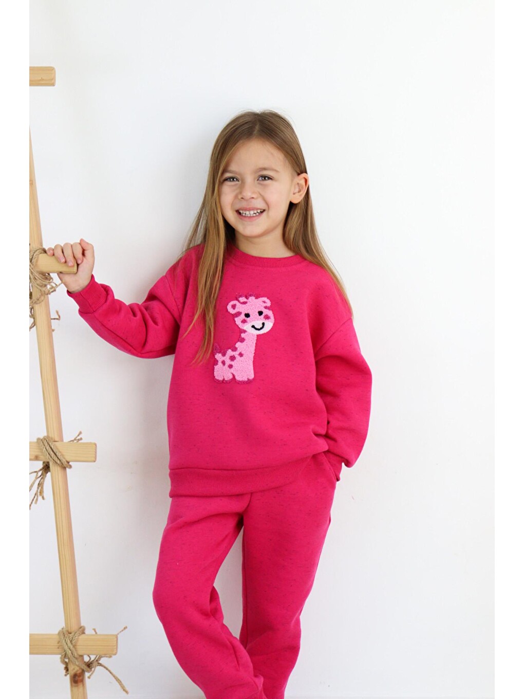 Pembe Kız-erkek (unisex) Çocuk İnterlok Kumaş Orta Kalınlıkta Nakışlı-baskılı Örme Basic Eşofman Takımı-3