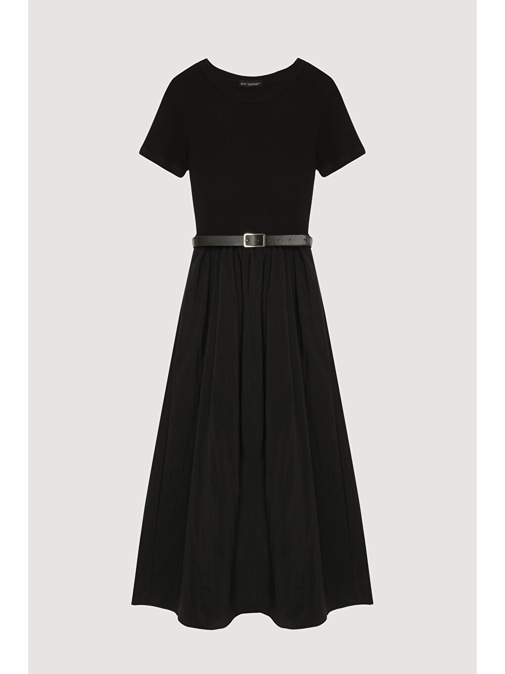 Beli Kemerli Basic Midi Elbise Siyah