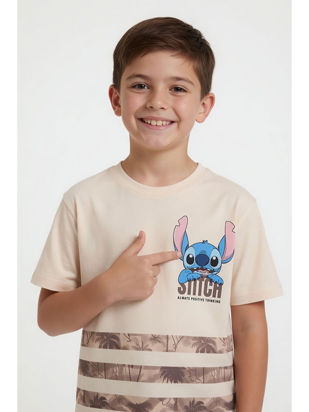 Kahverengi Palmiye Desenli Çizgili Tişörtlü Erkek Çocuk Şortlu 2li Takım 23932-1