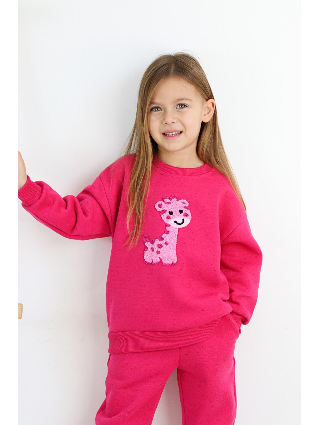 Pembe Kız-erkek (unisex) Çocuk İnterlok Kumaş Orta Kalınlıkta Nakışlı-baskılı Örme Basic Eşofman Takımı-5