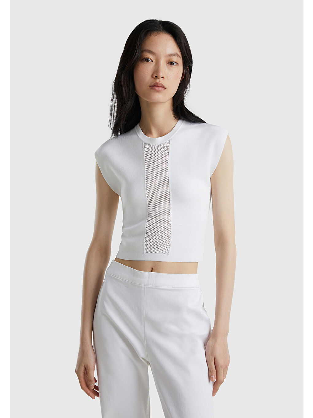 Kadın Beyaz Viskoz Karışımlı Crop Süveter