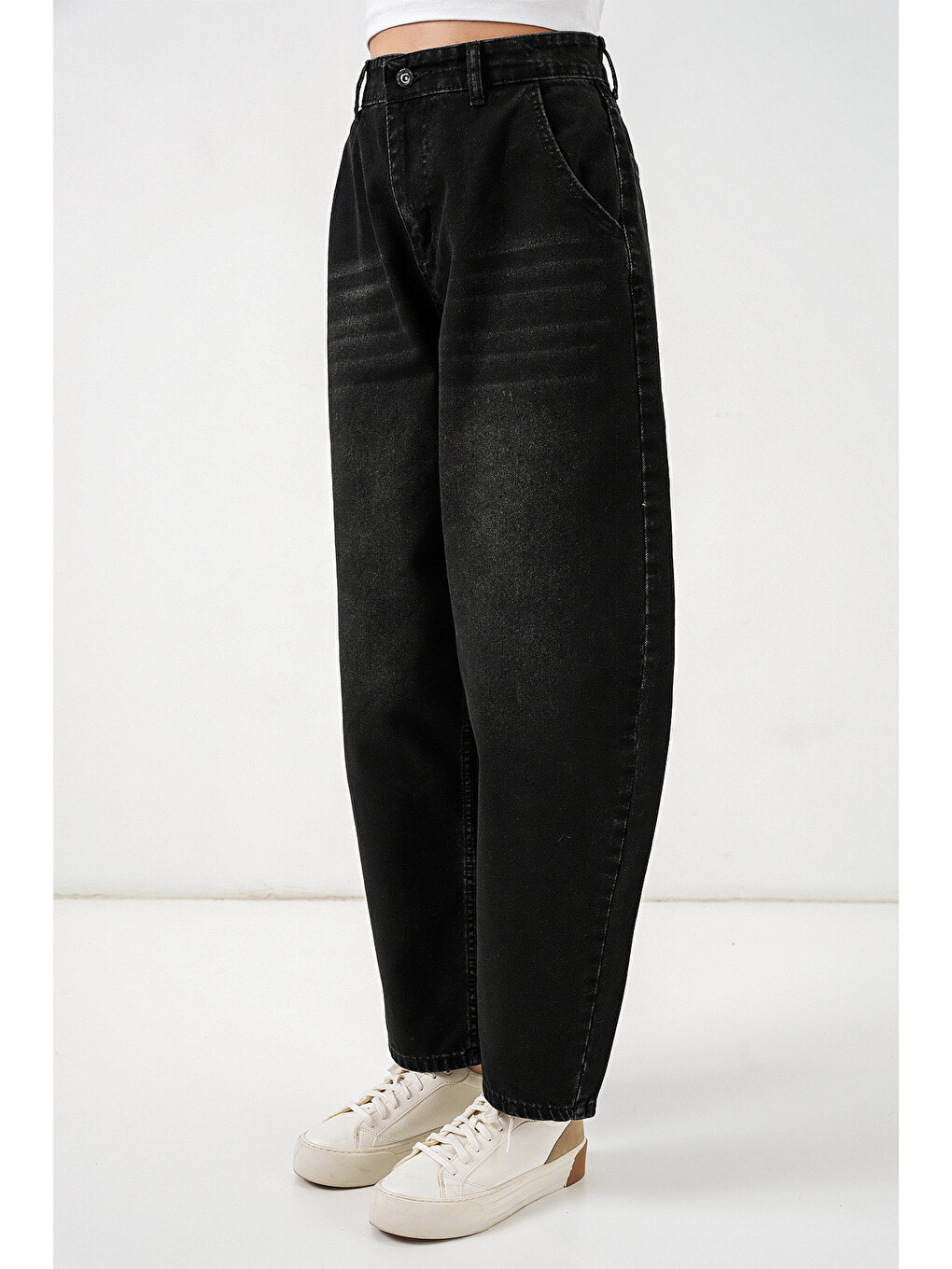 6689 Kadın Yüksek Bel Baggy Jean Pantolon - Siyah-1
