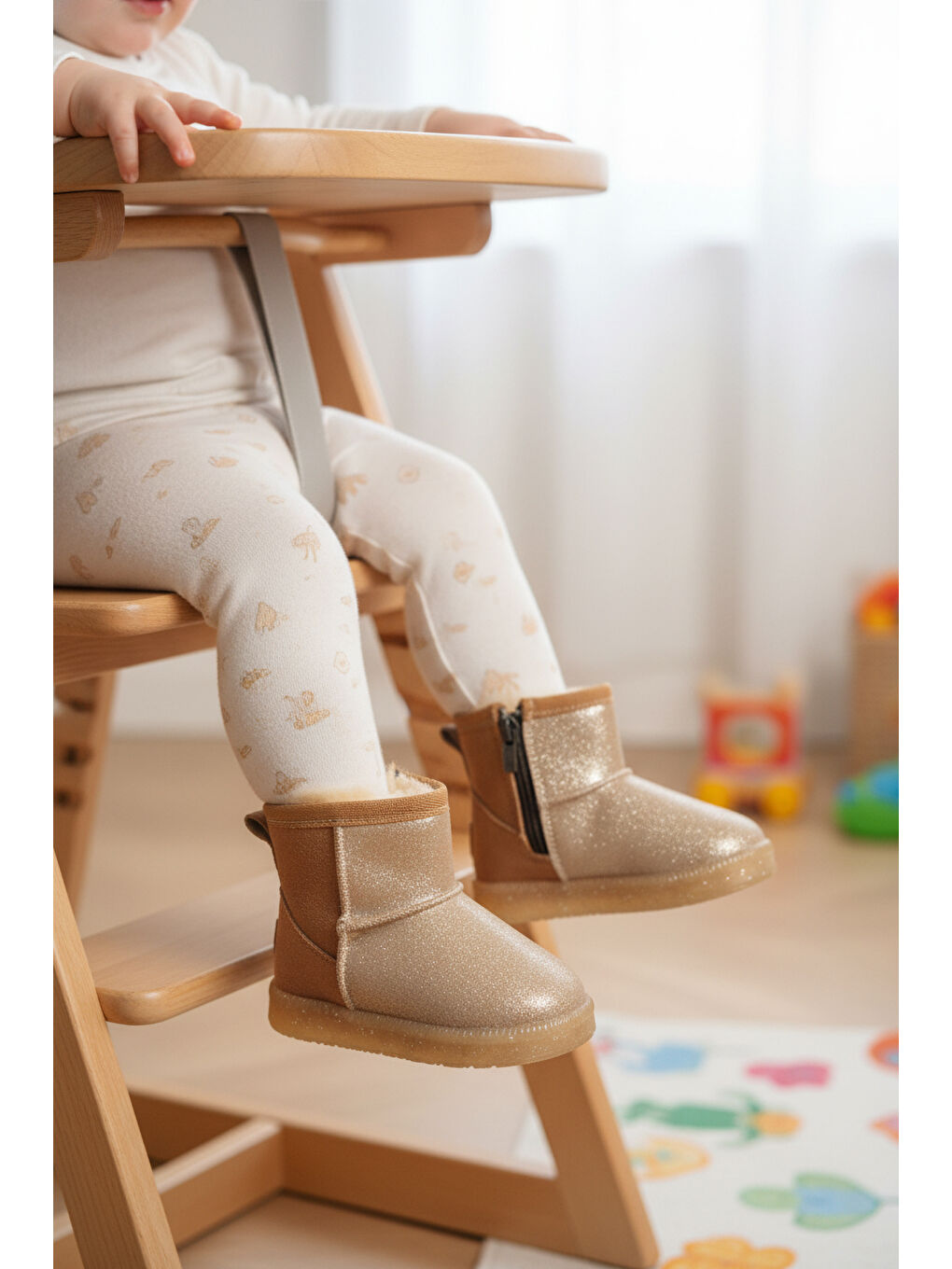 Kahverengi Taba Simli İçi Kürklü Fermuarlı Bebek Bot 1212 B-3