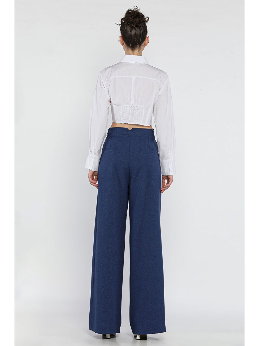 İndigo Kadın Yüksek Bel Pileli Kumaş Pantolon-2