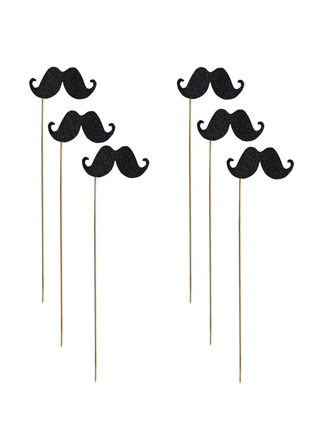 Bıyık Şeklinde Simli Çubuklu Bekarlığa Veda Partisi  Aksesuarı Siyah 6'lı-1