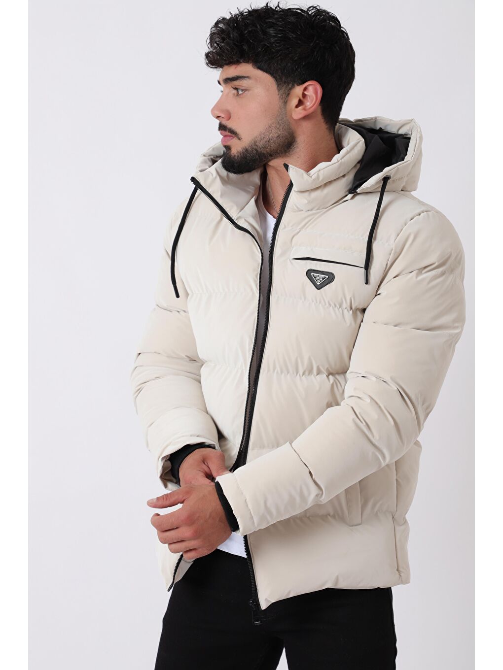 Ekru Cep Fermuarlı Armalı Nova Kışlık Şişme Mont PLDP 2959-NM_50451-1